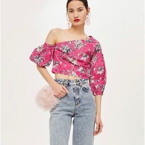 Topshop crop asymmetric off shoulder top